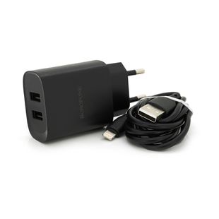 Набір BOROFONE BN2 СЗУ 2xUSB+ кабель Lighting, 2.1A, 1м, Black, Box BN2LB фото