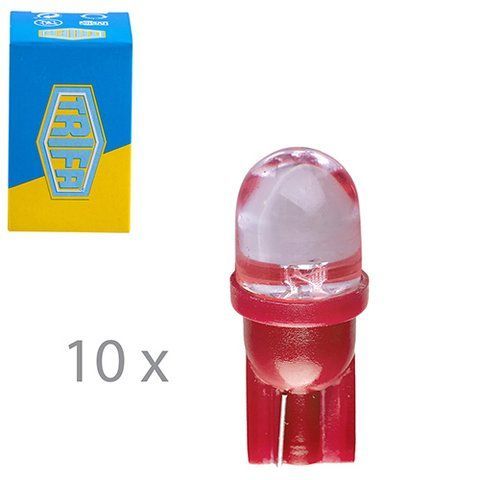 Лампа автомобильная светодиодная LED с пластиковим цоколем Trifa 12V 0,27W W2,1x9,5d T10 20mA red (0 02803 фото товара