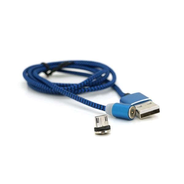 Магнітний кабель Ninja USB 2.0 / Micro, 1m, 2А, індикатор заряду, тканинна оплетка, броньований, знімач, Blue, Blister-Box YT-NAMC-M/BL фото