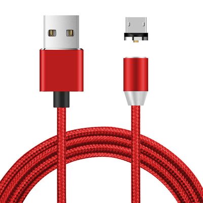 Магнітний кабель Ninja USB 2.0 / Micro, 1m, 2А, індикатор заряду, тканинна оплетка, броньований, знімач, Red, Blister-Box YT-NAMC-M/R фото
