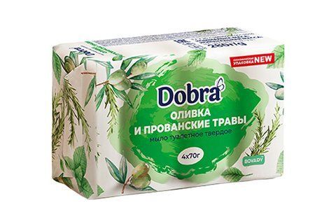 Мыло туалетное твёрдое косметическое 4*70г экопак Dobra Оливка и прованские травы 080748 фото товара