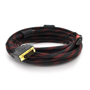 Кабель HDMI (тато)-DVI (тато) 5,0м, 2 ферити, обплетення, круглий Black/RED, Пакет YT-HDMI (M)-DVI (M)-5,0 фото