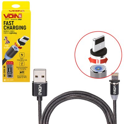 Кабель магнітний VOIN USB - Lightning 2,4А, 1m, black (тільки зарядка) (MC-2301L BK) MC-2301L BK фото