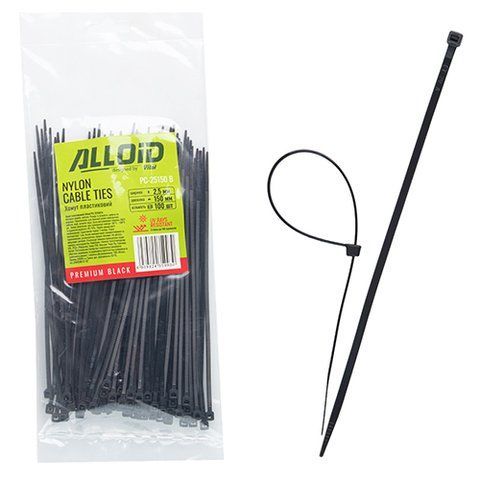 Хомут пластиковый Alloid 2.5 х 150 100шт/уп черный (PC-25150 B) PC-25150 B фото товара