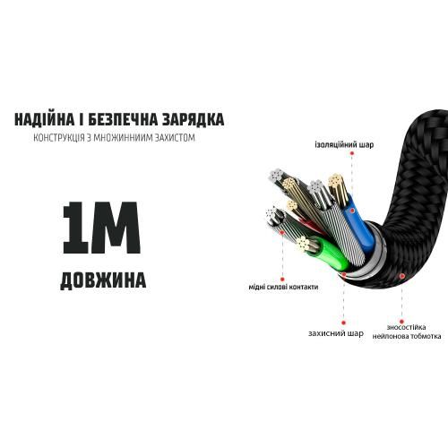 Кабель магнітний шарнірний VOIN USB - Micro USB 3А, 1m, black (швидка зарядка / передача даних) (VC- VC-6601M BK фото