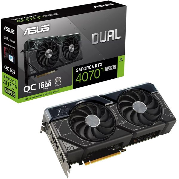 Відеокарта GF RTX 4070 Ti Super GDDR6X Dual OC Asus (DUAL-RTX4070TIS-O16G) DUAL-RTX4070TIS-O16G фото