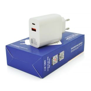 СЗУ AC100-240V iKAKU KSC-811 SHUANGXING dual port 40W fast charger, White, Box KSC-811-SHUANGXING фото