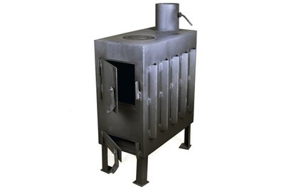 Печка-буржуйка с радиатором и варочной поверхностью на дровах 3кВт, 450х230х600мм СИЛА 960012 фото