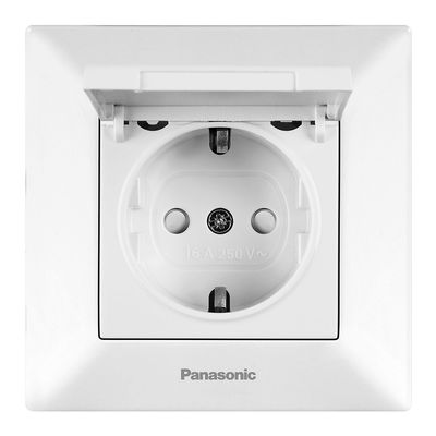 Розетка Panasonic Arkedia Slim із заземленням, зі захисними шторками, з кришкою, біла WNTC02102WH-UA фото