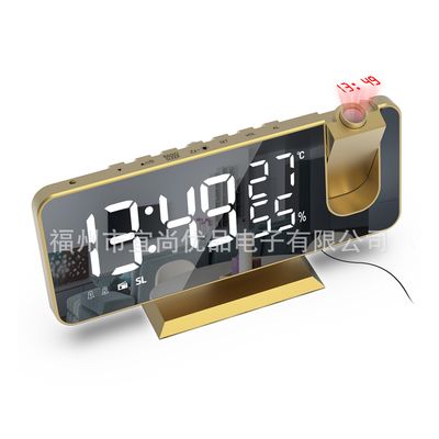 Електронний годинник EN-8827 дзеркальний LED-дисплей, з датчиком температури та вологості, будильник, FM-радіо, живлення від кабелю USB, Gold EN-8827-G фото
