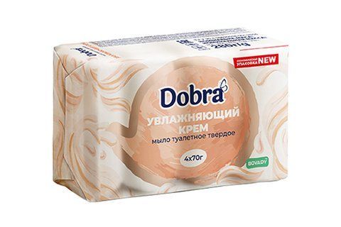 Мыло туалетное твёрдое косметическое 4*70г экопак Dobra Увлажняющий крем 080746 фото товара