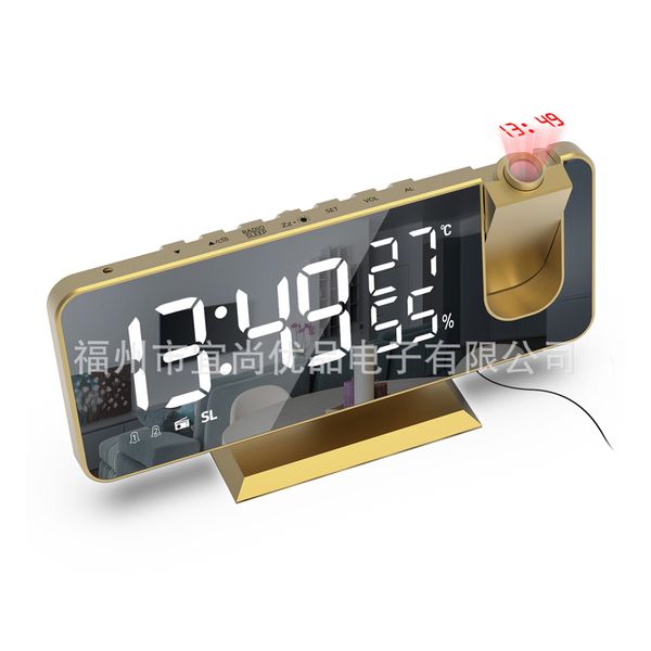 Електронний годинник EN-8827 дзеркальний LED-дисплей, з датчиком температури та вологості, будильник, FM-радіо, живлення від кабелю USB, Gold EN-8827-G фото
