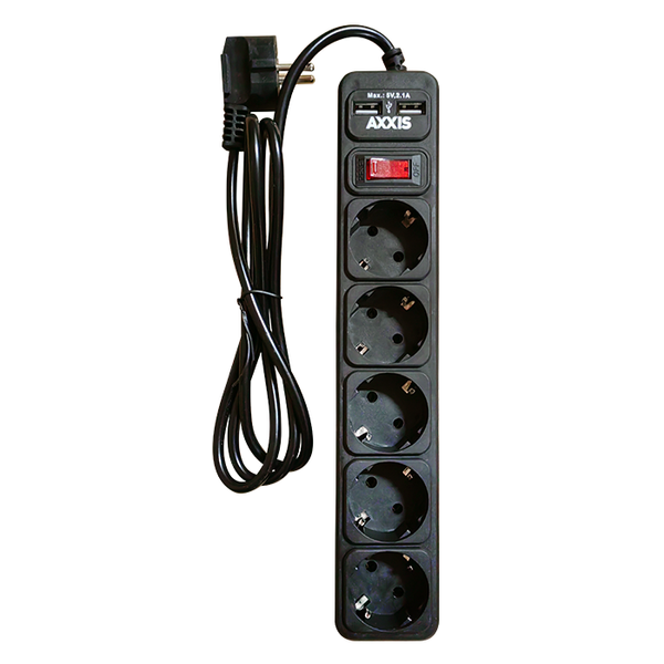 Сетевой фильтр удлинитель Axxis с USB2 Optima Base 5 1,5 м 3х0,75 кв. м Black (ax-1264) ax-1264 фото товара