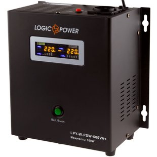 Джерело безперебійного живлення LogicPower LPY-W-PSW-500VA+ (350Вт)5A/10A, Lin.int., AVR, 1 x евро, LCD, метал, з правильною синусоїдою 12V, настінний LP4142 фото