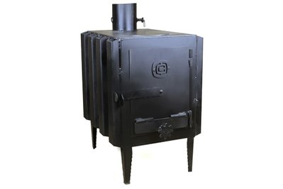 Печка-буржуйка с радиатором и варочной поверхностью на дровах 8кВт, 450х370х660мм СИЛА 960011 фото