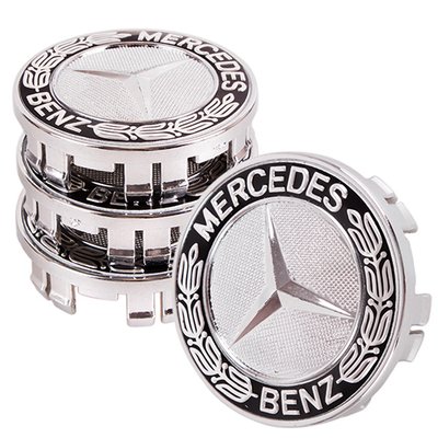 Заглушка колесного диска Mercedes 75x70 черный ABS пластик (4шт.) с колоском черный 52050 (52050) 52050 фото