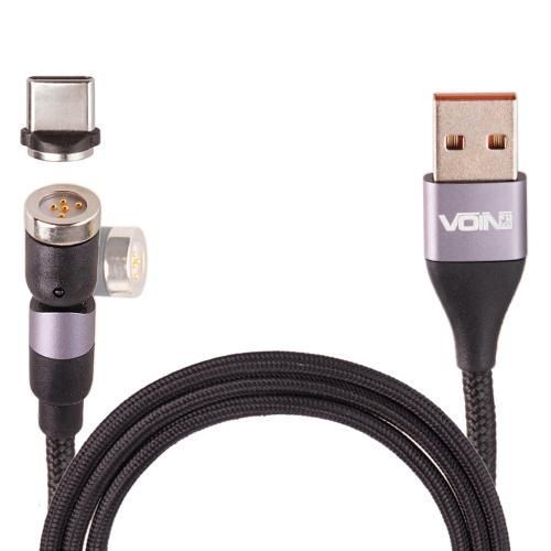 Кабель магнітний шарнірний VOIN USB - Type C 3А, 1m, black (швидка зарядка/передача даних) (VP-6601C VP-6601C BK фото товару