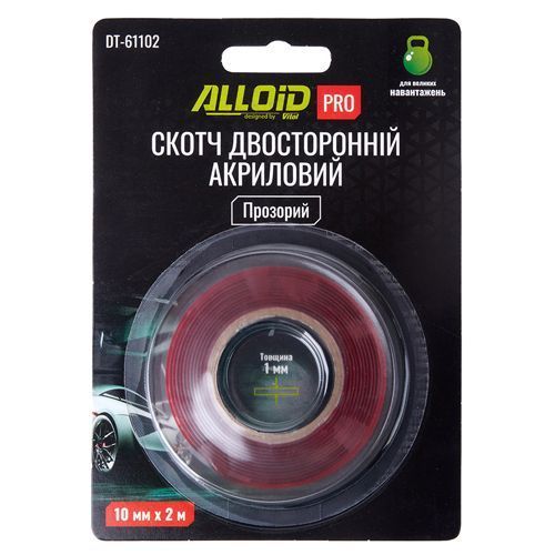 Alloid Pro. Скотч двухсторонний 10мм х 2м, прозрачный 1мм, (блистер) DT-61102 фото товара
