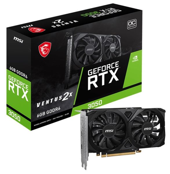 Відеокарта GF RTX 3050 6GB GDDR6 Ventus 2X OC MSI (GeForce RTX 3050 VENTUS 2X 6G OC) GeForce RTX 3050 VENTUS 2X 6G OC фото