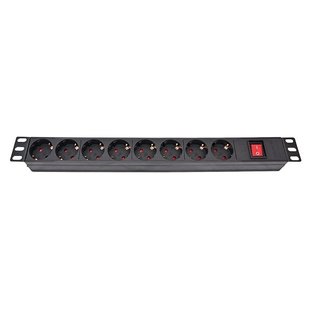 Блок розеток Atcom 1U 19" (PDU-8W-C2С-WS) 8 розеток, з вимикачем, ал. корпус, німецький тип, 2,0 м, чорний AT1821 фото