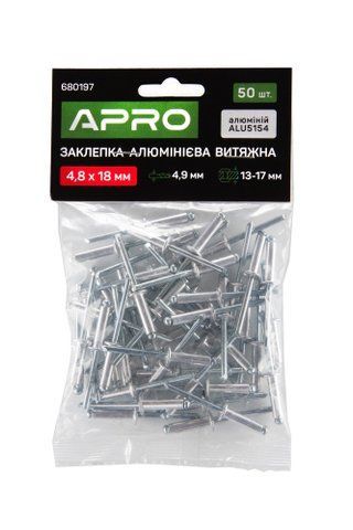 Заклепка алюминиевая вытяжная 4.8х8мм 50шт APRO 680192 фото товара