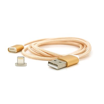 Магнітний кабель USB 2.0 / Lighting, 1m, 2А, індикатор заряду, тканинна оплетка, знімач, Gold, Blister ( під наконечник 1938 ) YT-MCFB-L/G фото