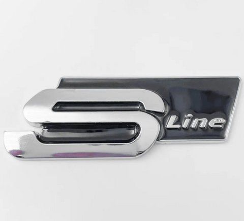 Эмблема шильдик логотип значок надпись S Line крышки багажника Audi (Ауди) 82*30мм (Хром+черный) Металл au040 фото товара