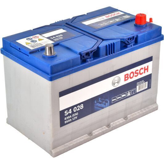 Акумулятор BOSCH 95Ah 12V S4028 R EN830 Азія 0092S40280 фото товару