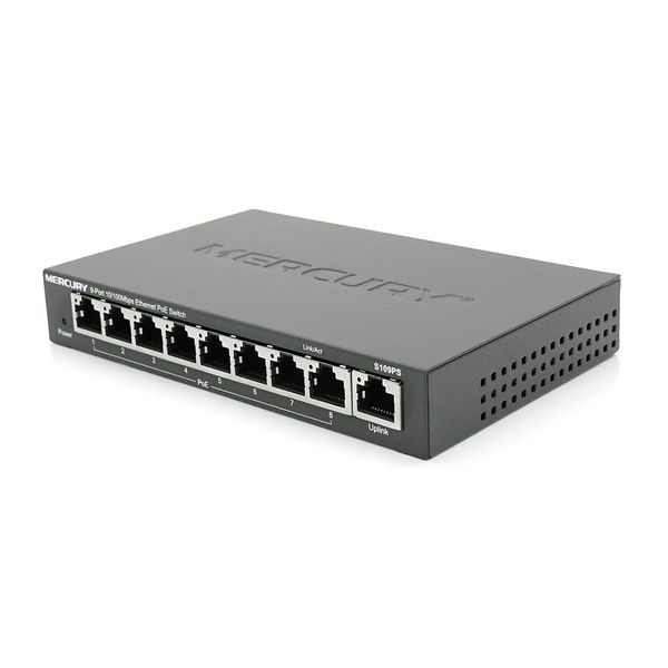 Комутатор POE 48V Mercury S109PS 8 портів POE + 1 порт Ethernet (Uplink) 10/100 Мбіт / сек, БП в комплекті, BOX Q200 (258 * 196 * 66) 0,72 кг (158 * 99 * 25) S109PS фото