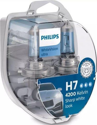 Автолампа галогенова H7 12V 55W 4200K PX26D WHITE VISION ULTRA - ЕФЕКТ КСЕНОНУ (ЯСКРАВІСТЬ СВІТЛА ЗБІЛЬШЕНО НА 60%) SET - 2XH7 + 2XW5W 12972WVUSM фото товара