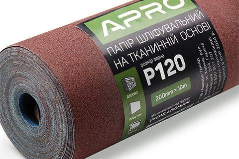 Папір шліфувальний P120 рулон 200мм*10м (тканинна основа) APRO 828187 фото товару