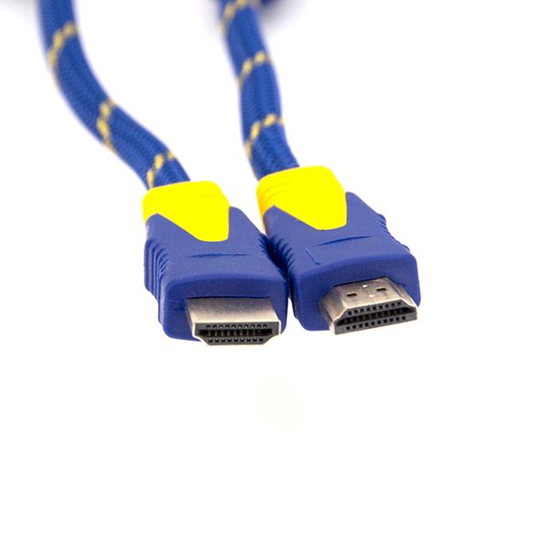 Кабель HDMI-HDMI 10m, v1.4, OD-8.0mm, 2 фільтра, обплетення, круглий Blue / Gold, коннектор Blue-yellow, (Пакет) Q50 YT-HDMI(M)/(M)NY/BL-10m фото