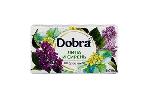 Мыло туалетное твёрдое косметическое 5*70г экопак ТМ Dobra Сирень и липа 081136 фото товара