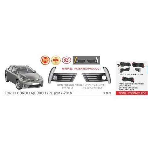 Фари дод. модель Toyota Corolla 2016-18/TY-577L1-A/H11-12V55W+DRL-3W/3W/FOG+DRL+TURN/eл.проводка (TY TY-577L1-A 3в1 фото товару