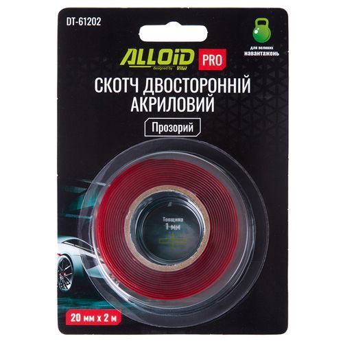 Alloid Pro. Скотч двухсторонний 20мм х 2м, прозрачный 1мм, (блистер) DT-61202 фото товара