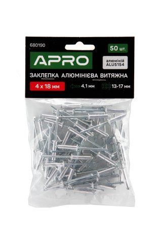 Заклепка алюминиевая вытяжная 4х14мм 50шт APRO 680188 фото товара
