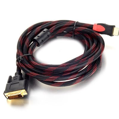 Кабель HDMI (тато) -DVI (тато) 3,0м, 2 фериту, обплетення, круглий Black / RED, Пакет 2477 фото