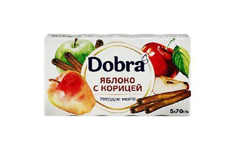 Мыло туалетное твёрдое косметическое 5*70г экопак ТМ Dobra Яблоко с корицей 081132 фото товара