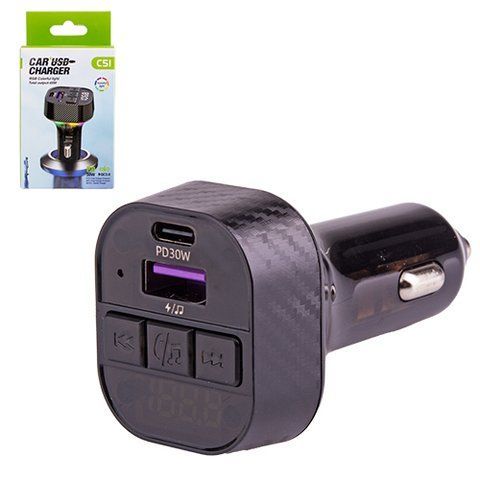 Модулятор FM 5в1 CS1 12-24v 2USB 5V-3.1A Type C 5V-3.1A 3in1 charging cable BT5.0 RGB-ambient light C51 фото товару