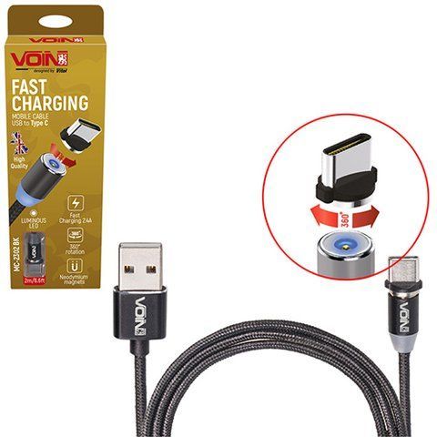 Кабель магнитный VOIN MC-2302C BK USB - Type C 2,4А, 2m, black (только зарядка) (MC-2302C BK) MC-2302C BK фото товара
