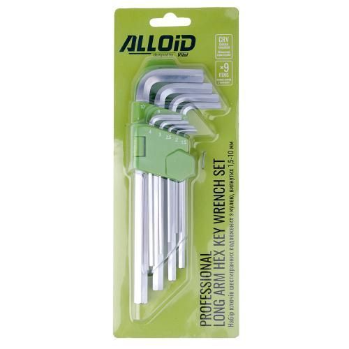Alloid. Набор ключей шестигранных, изогнутых удлиненных. 9 предм. 1,5-10 мм. (НШ-0918) HS-0918 фото товара