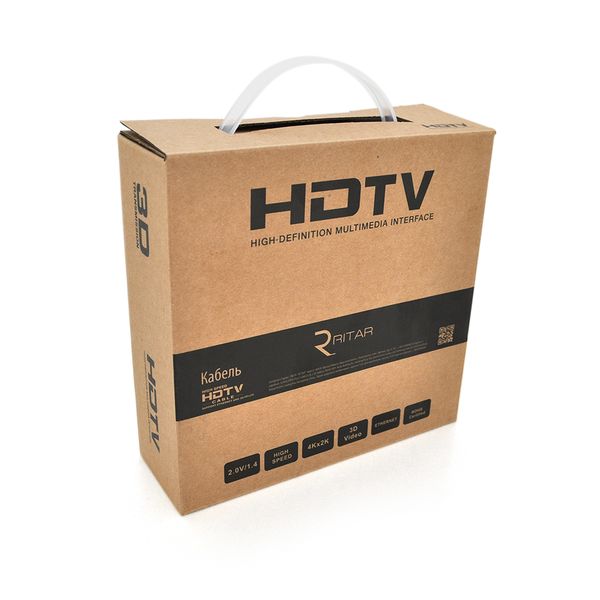 Кабель Ritar Premium PL-HD348 HDMI-HDMI Ultra HD 4K,1080P, 20.0m, v1,4, OD-8.0mm, з фільтром, круглий Black, коннектор Gold, Box, Q20 19933 фото