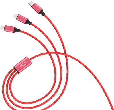 Кабель SkyDolphin S63E 3in1 USB - Lightning + micro USB + USB Type-C (M/M), 1.2 м, Red (USB-000624) USB-000624 фото