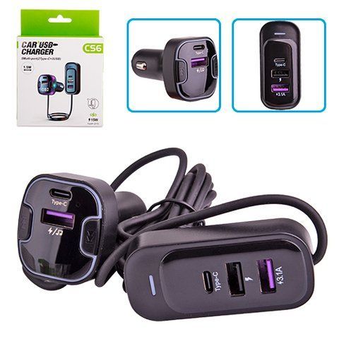 Модулятор FM 5в1 CS6 12-24v 2USB 5V-3.1A Type C 5V-3.1A 3in1 CS6 фото товара