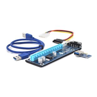 Riser PCI-EX, x1 => x16, 4-pin MOLEX, SATA => 4Pin, USB 3.0 AM-AM 0,6 м (синій), конденсатори F270, Пакет PCE164P-N03 VER 006 фото