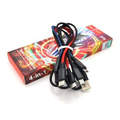Кабель HOCO X76 USB-1 4 in 1 Micro/Iphone/2*Type-C, 2A, довжина 1м, Mix color, Box HOCO X76W-2Tc фото