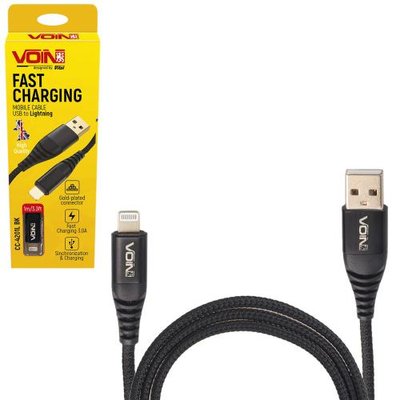 Кабель VOIN CC-4201L BK USB - Lightning 3А, 1m, black (быстрая зарядка/передача данных) (CC-4201L B CC-4201L BK фото
