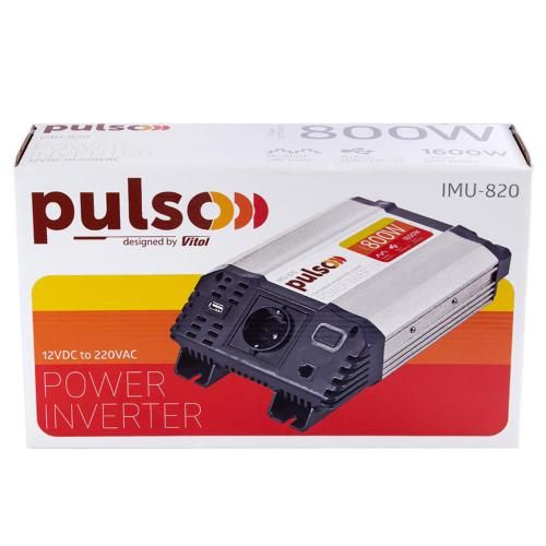 Перетворювач напруги PULSO/IMU-820/12V-220V/800W/USB-5VDC2.0A/мод.хвиля/клеми (IMU-820) IMU-820 фото
