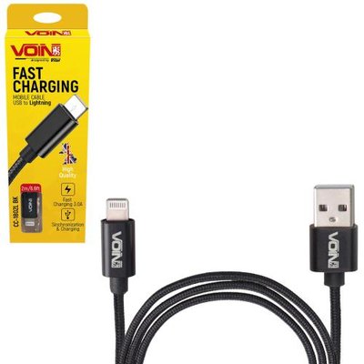Кабель VOIN CC-1802L BK USB - Lightning 3А, 2m, black (быстрая зарядка/передача данных) (CC-1802L B CC-1802L BK фото