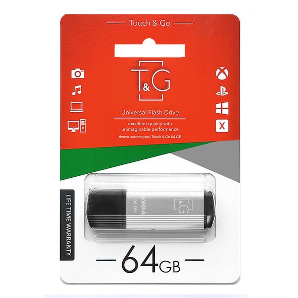 Флеш-накопичувач USB 64GB T&G 121 Vega Series Silver (TG121-64GBSL) TG121-64GBSL фото